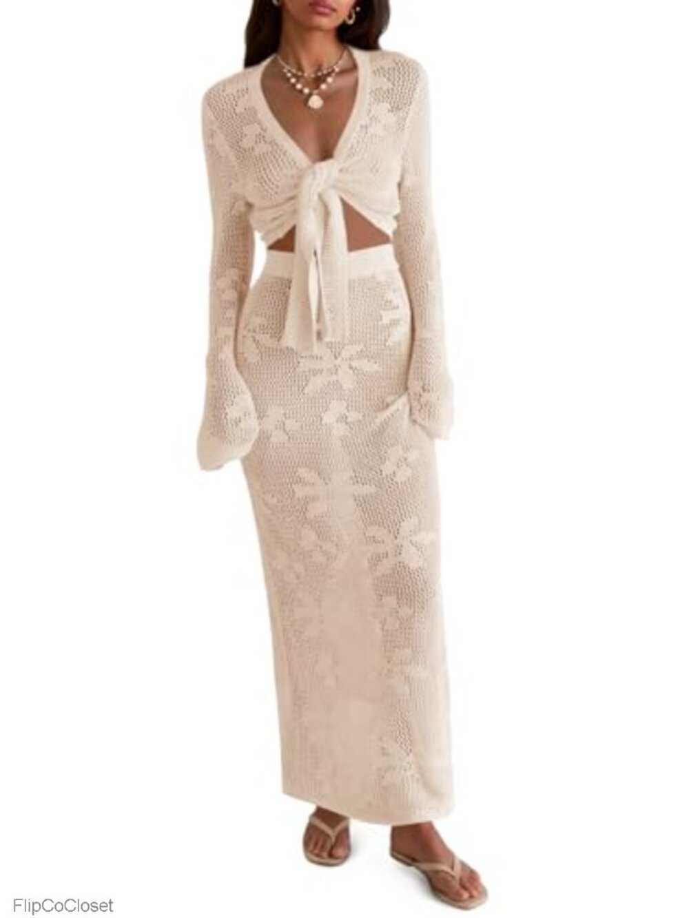 Crochet Swimsuit Cover Up 2 Piece Beach Swimwear Set